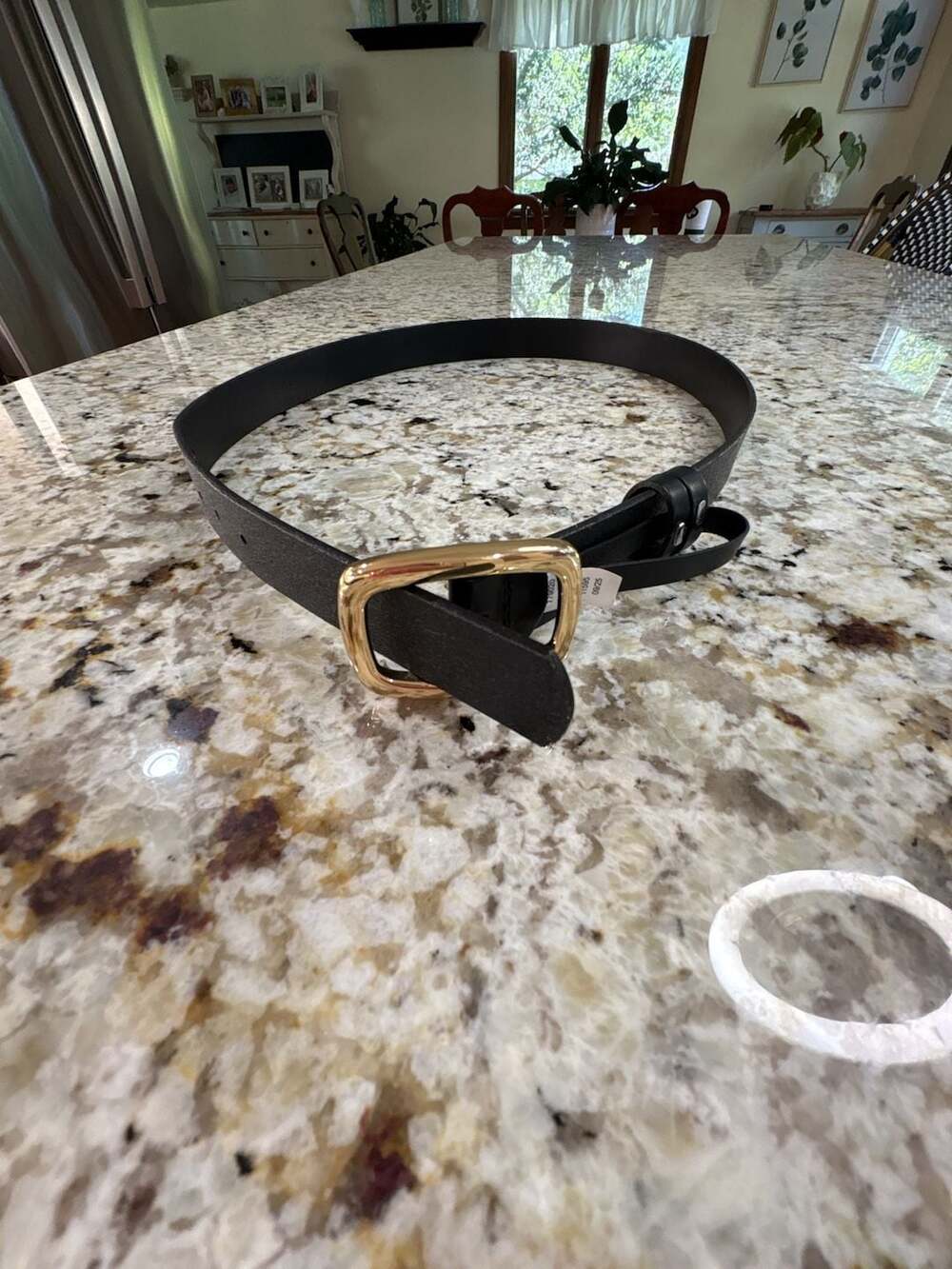 LOFT Black Leather Belt With Gold Buckle